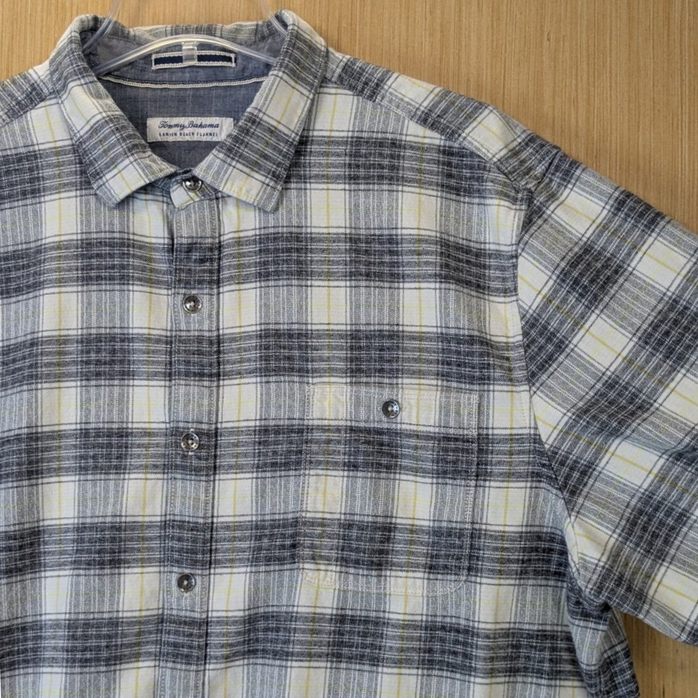 Tommy Bahama Canyon Beach Flannel Shirt Mens XXL Grey Plaid Cotton Tencel Blend